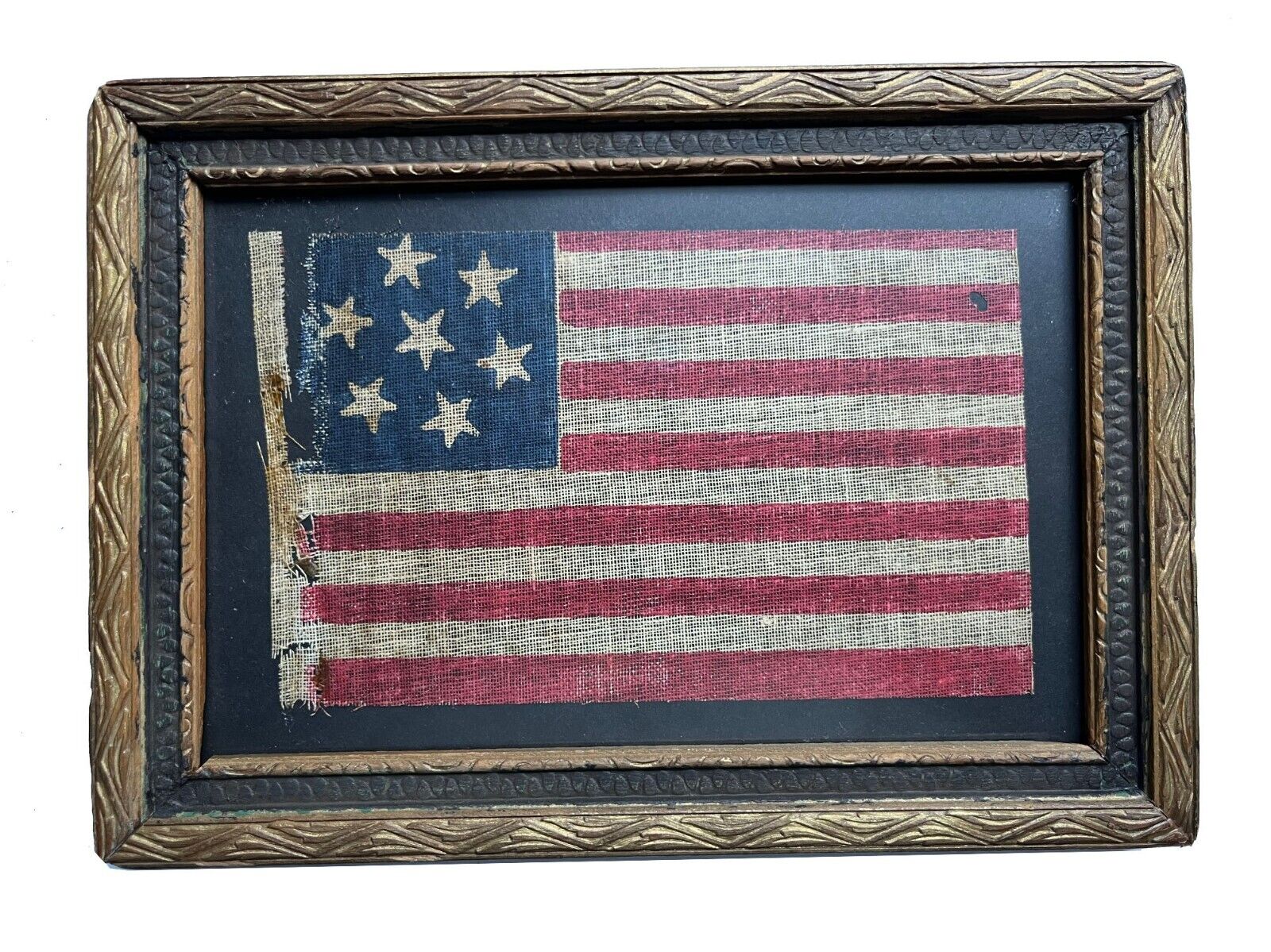 RARE Civil War Circa 1861 ANTIQUE 7 Star American Parade Flag Folk Art