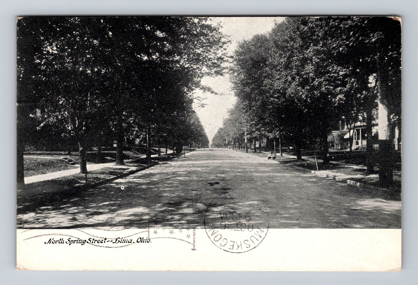 Lima OH-Ohio, Residential Section North Spring Street, Antique Vintage Postcard