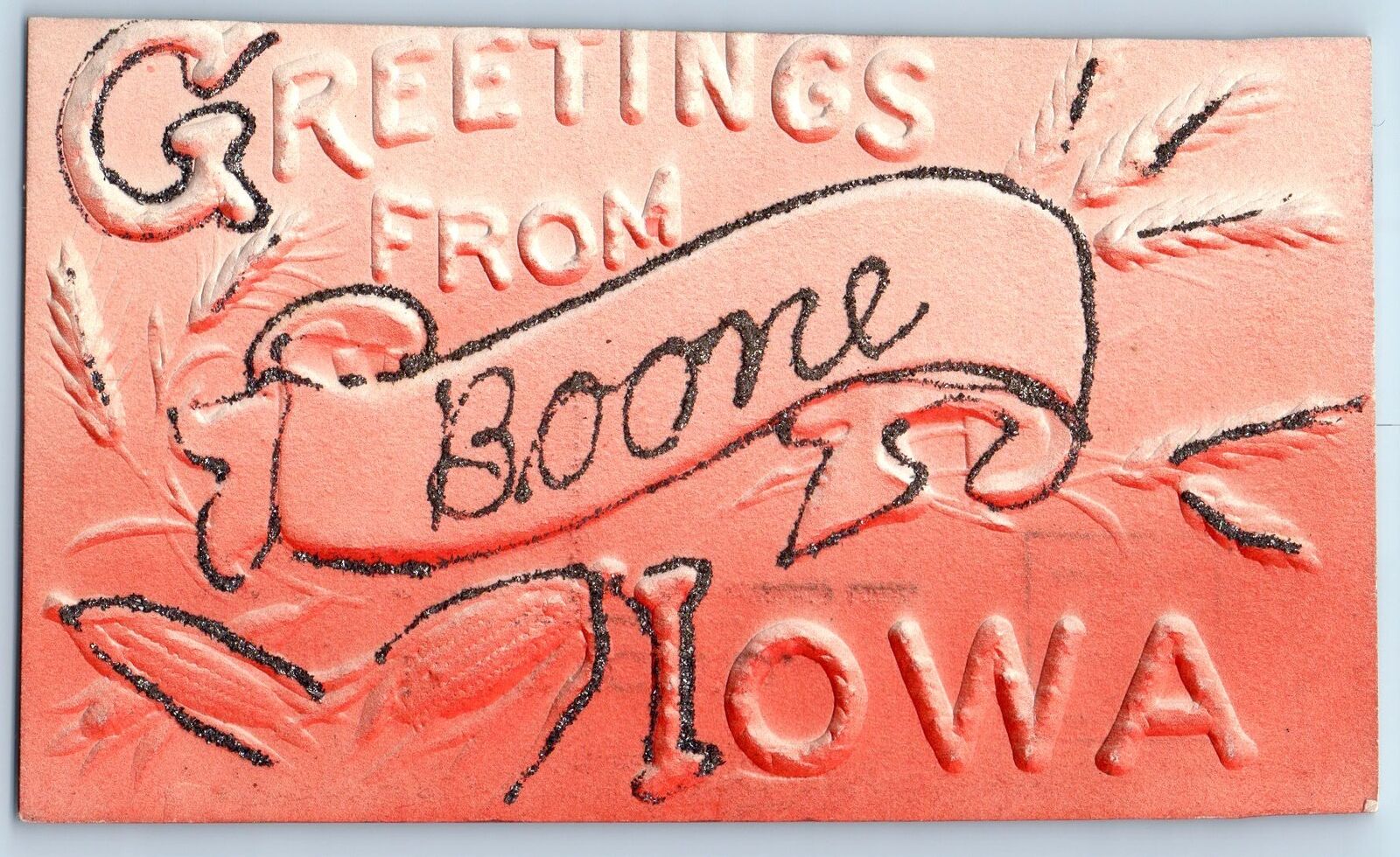 Boone Iowa IA Postcard Greetings Embossed Airbrushed Scene c1910's Antique