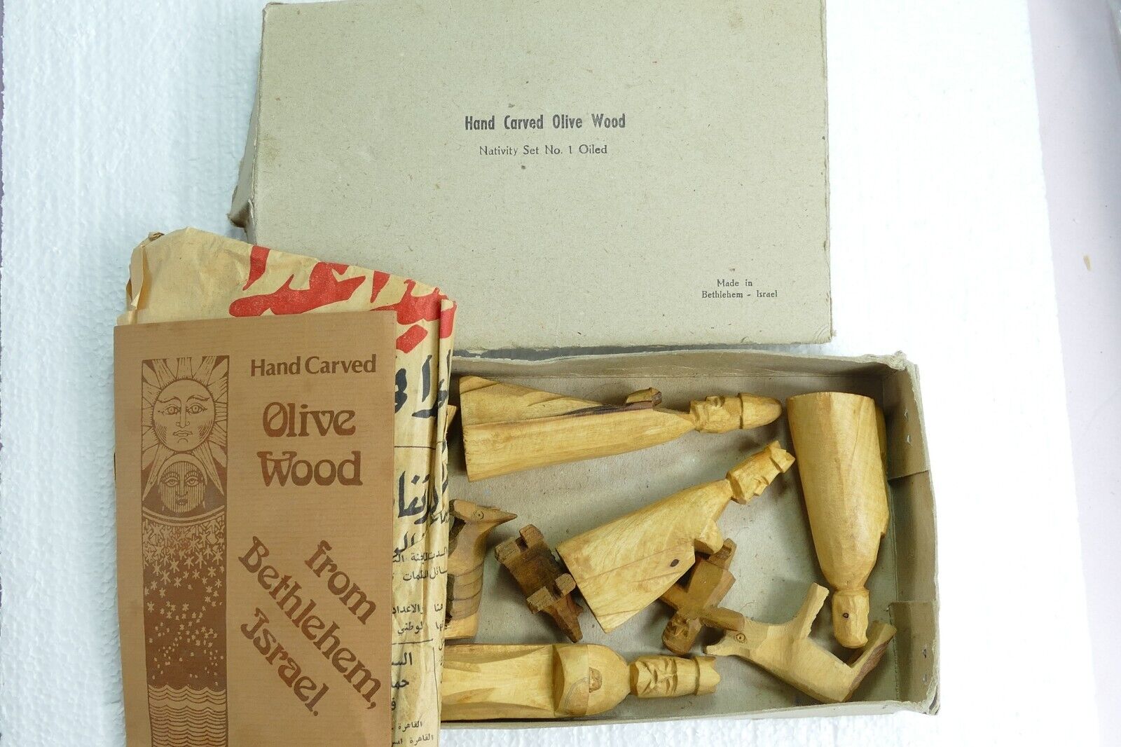 Vintage 9-piece Nativity Set - Hand Carved Olive Wood from Israel