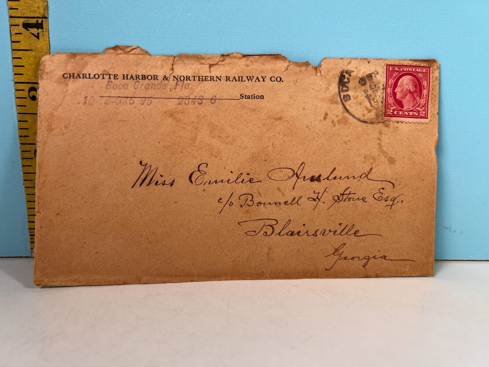Vintage Charlottee Harbor & Northern Railway Co empty posted envelope.