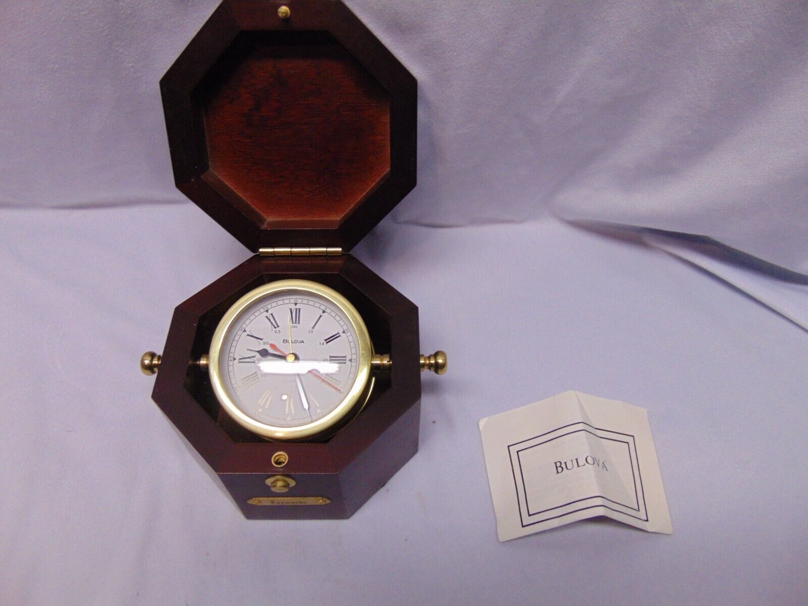Bulova Quartermaster Maritime Clock Japan Movt B7910 T7 AC274 Wooden Case 7