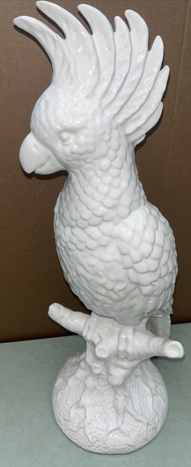 Large Beautiful Italian White Cockatoo Porcelain Parrott Macaw Bird VINTAGE
