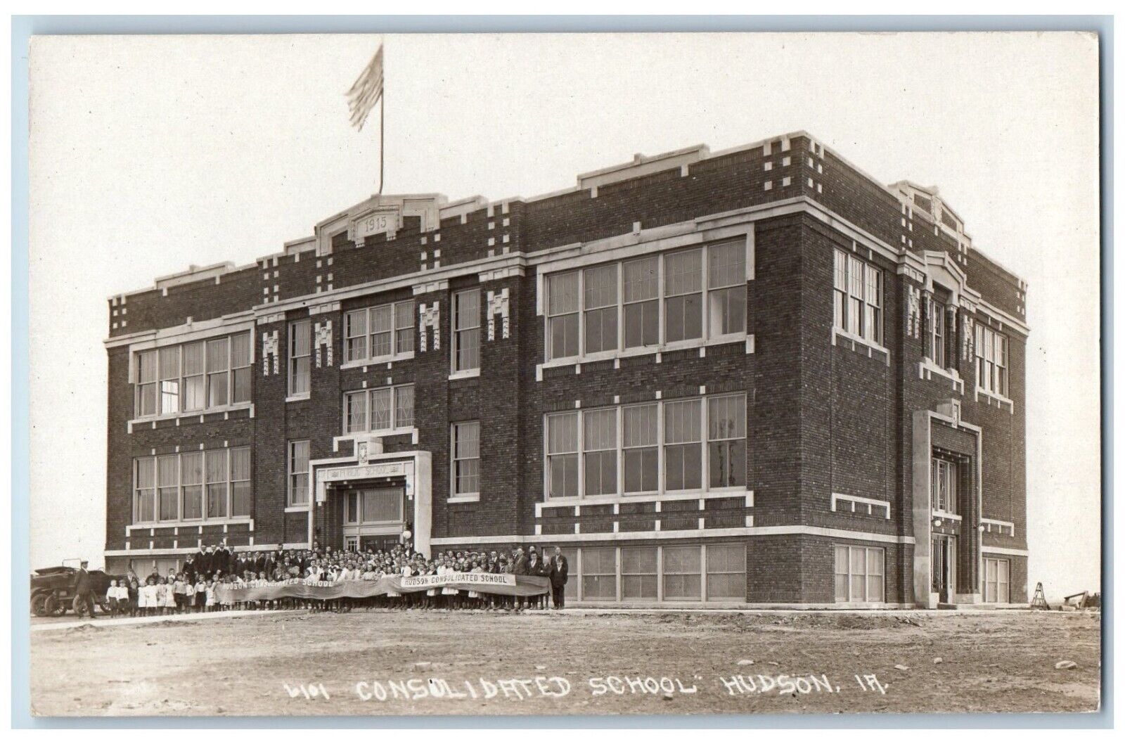 Hudson Iowa IA Postcard RPPC Photo Consolidated School Building c1940's Vintage