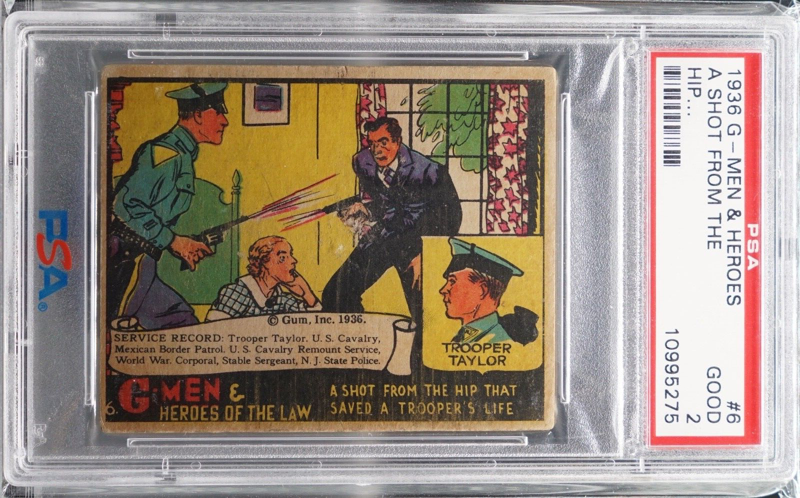 1936 Gum G-Men & Heroes of The Law - #6 G-Men Card A Shot From The Hip... PSA 2