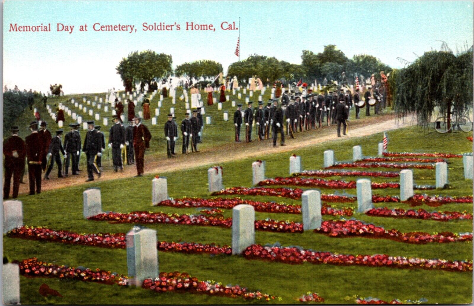 Postcard Memorial Day at Cemetery in Soldier's Home, California
