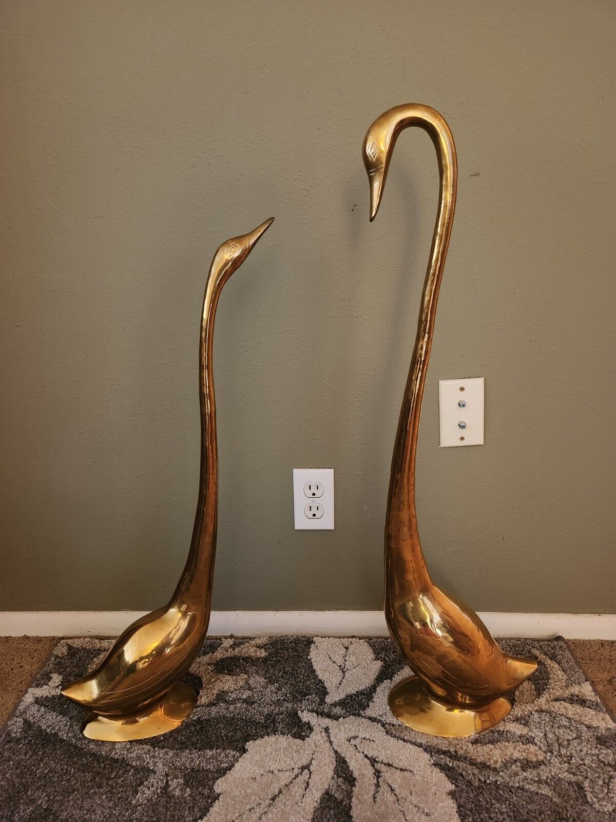 Vintage Pair Brass Swans Geese Small Figurines MCM Mid Century