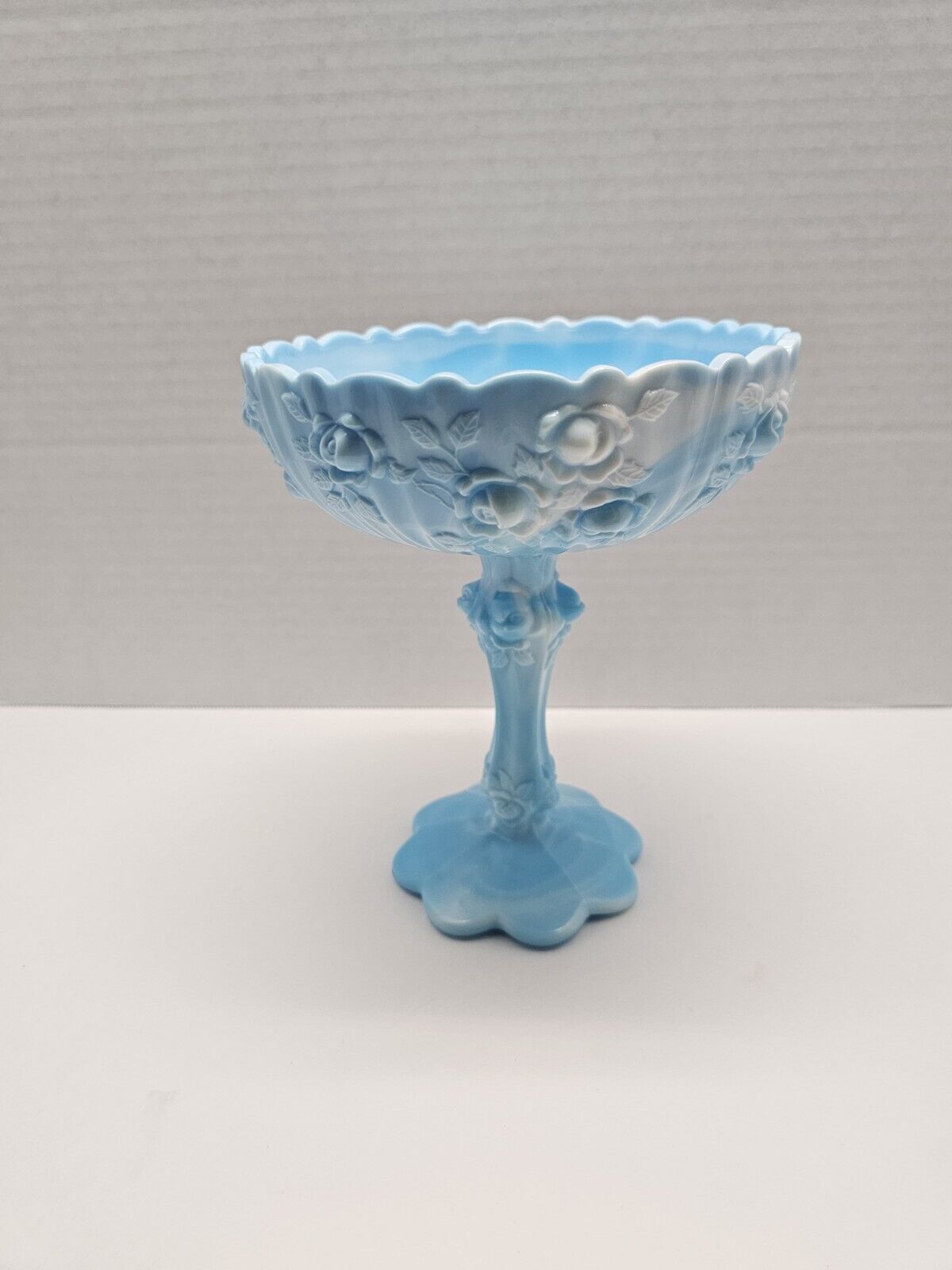 Fenton Glass Blue Marble Cabbage Rose 7.5\