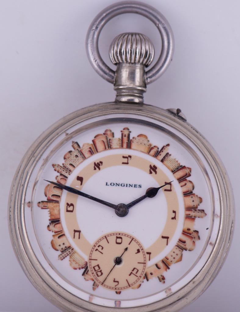 Antique Longines Grand-Prix Pocket Watch Fancy Jewish Enamel Dial-Very Rare