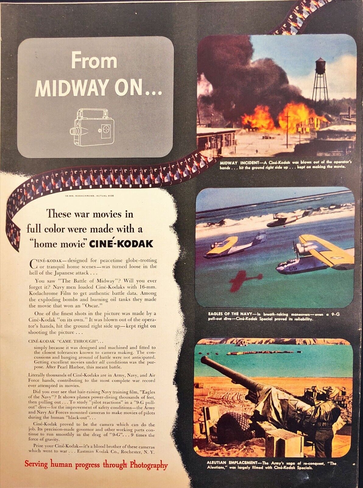 1943 Cine-Kodak From Midway On War Movies World War II Vintage Print Ad