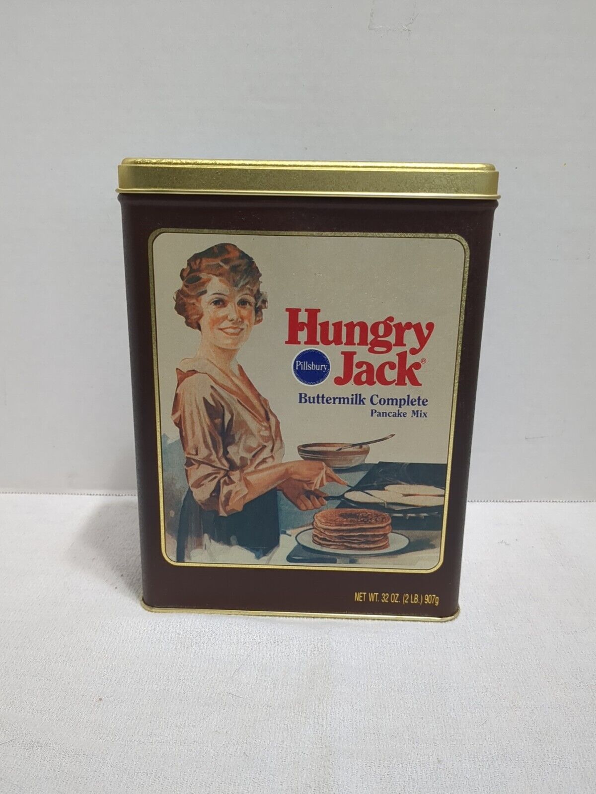Vintage Pillsbury Hungry Jack Advertising Pancake Mix Tin Storage 8.5x6”