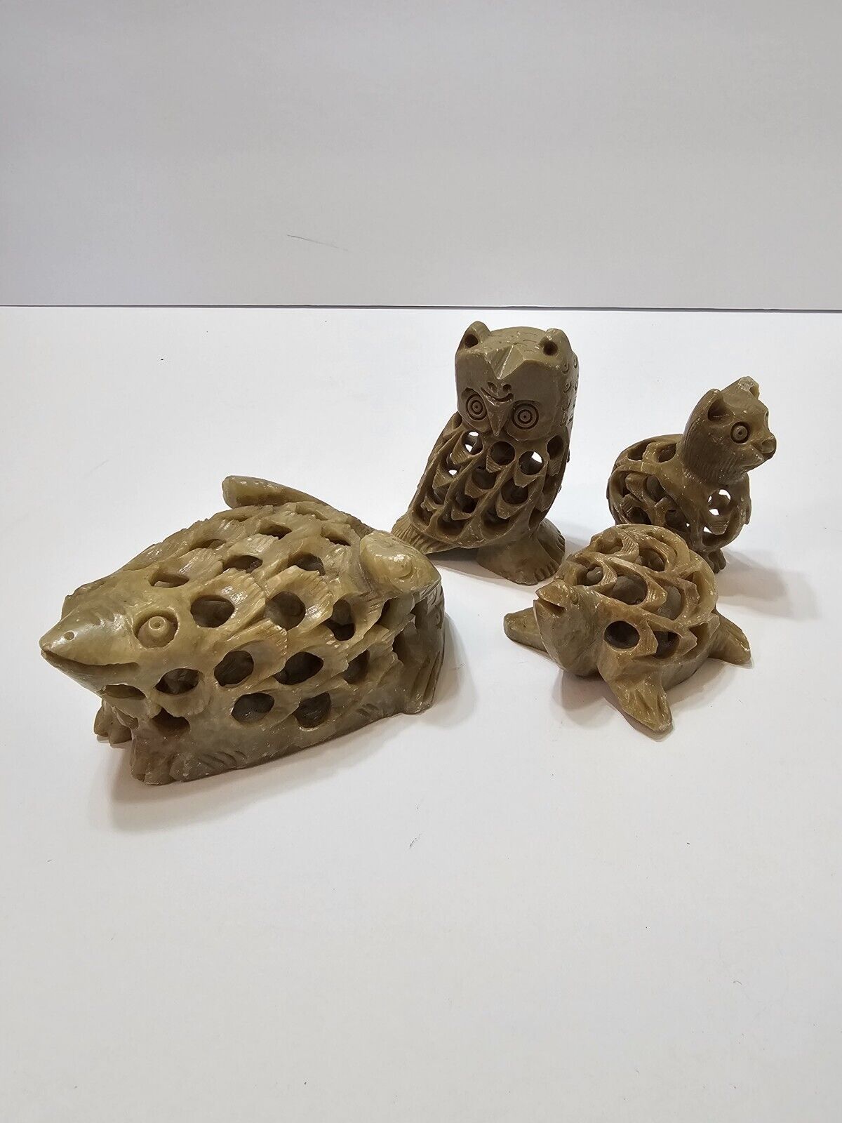 Carved Soapstone Animals With Babies Inside Lot Of 4 Made In India, Cute