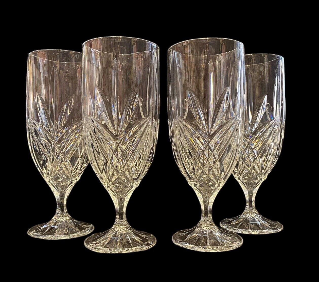 GODINGER DUBLIN 12 Oz. Iced Beverage Glasses Set Of 4 Cut Crystal 7.75” Tall