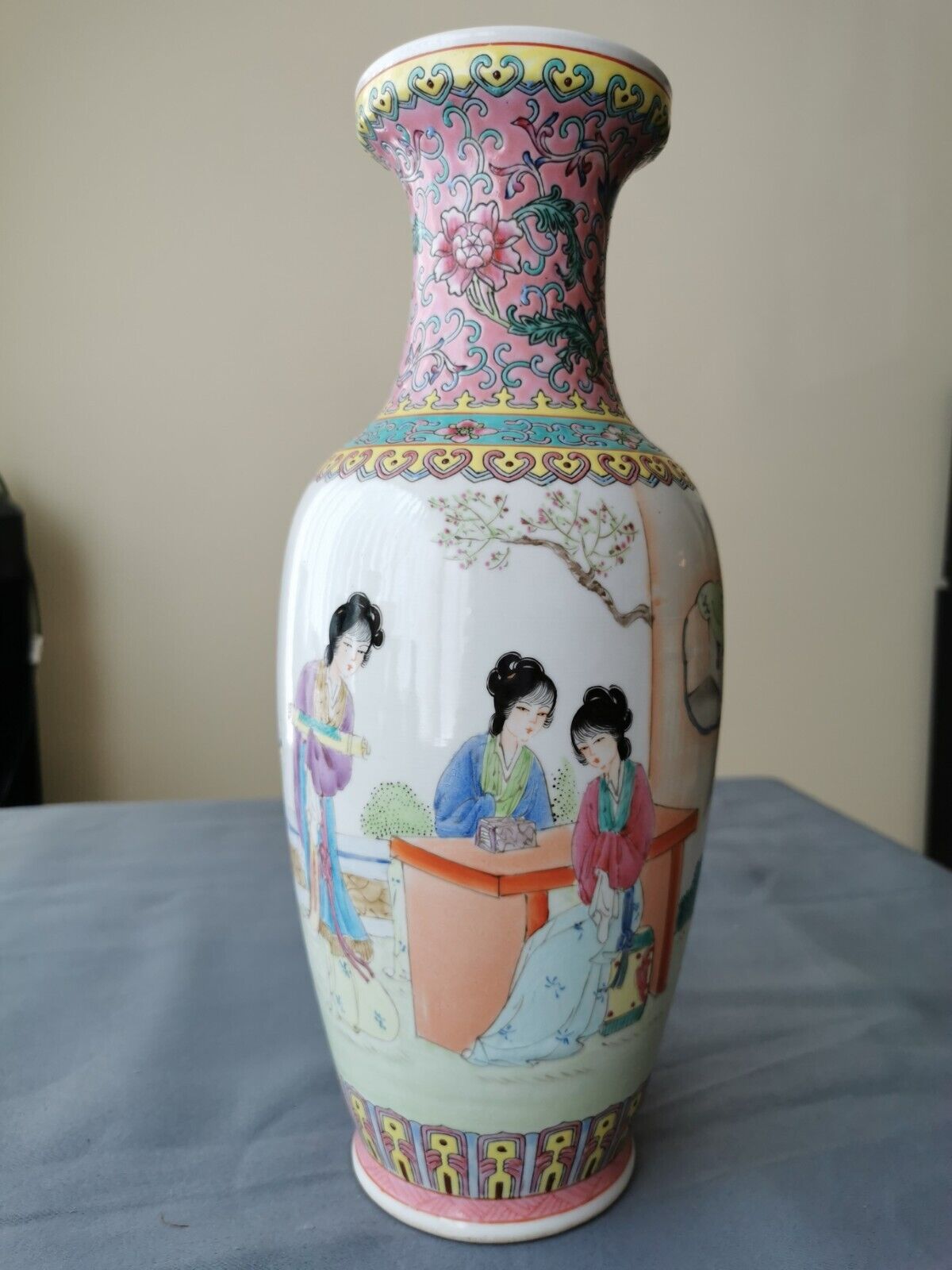 Chinese 20th C. Famille Rose Porcelain Figural Pattern  Vase  12