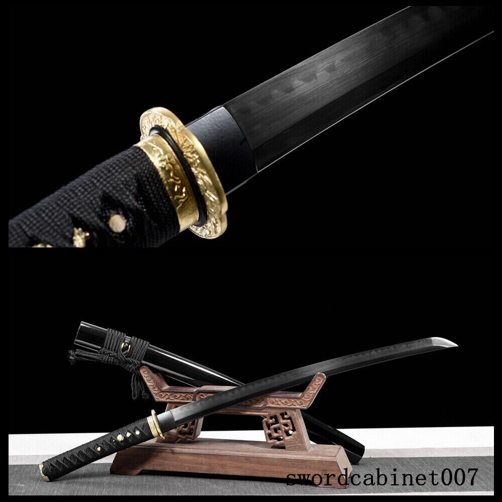 handmade Black T10 Steel Clay Tempered Japanese Samurai Sword Wakizashi Sharp
