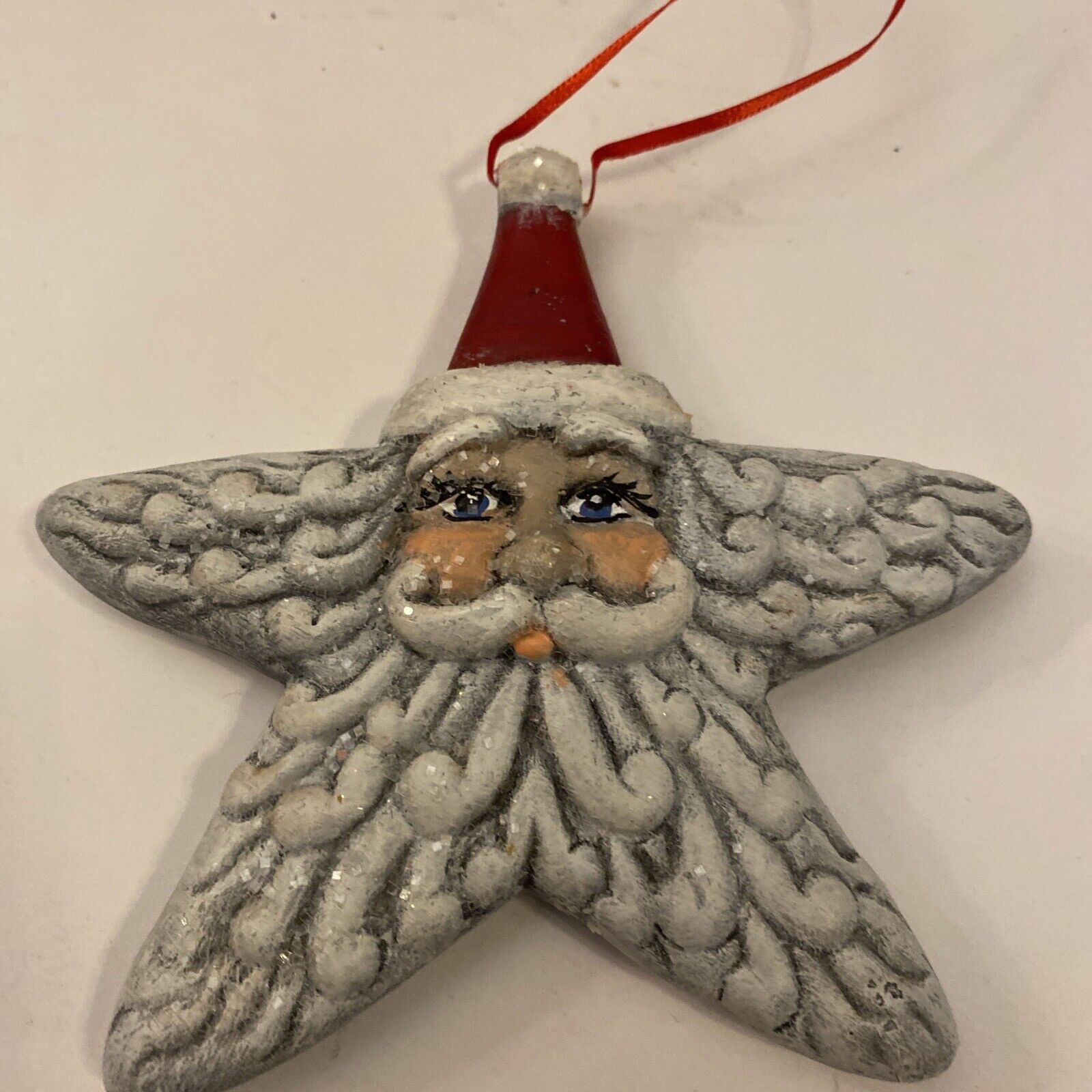 Old World Christmas Ceramic Star Face Santa Ornament 4\