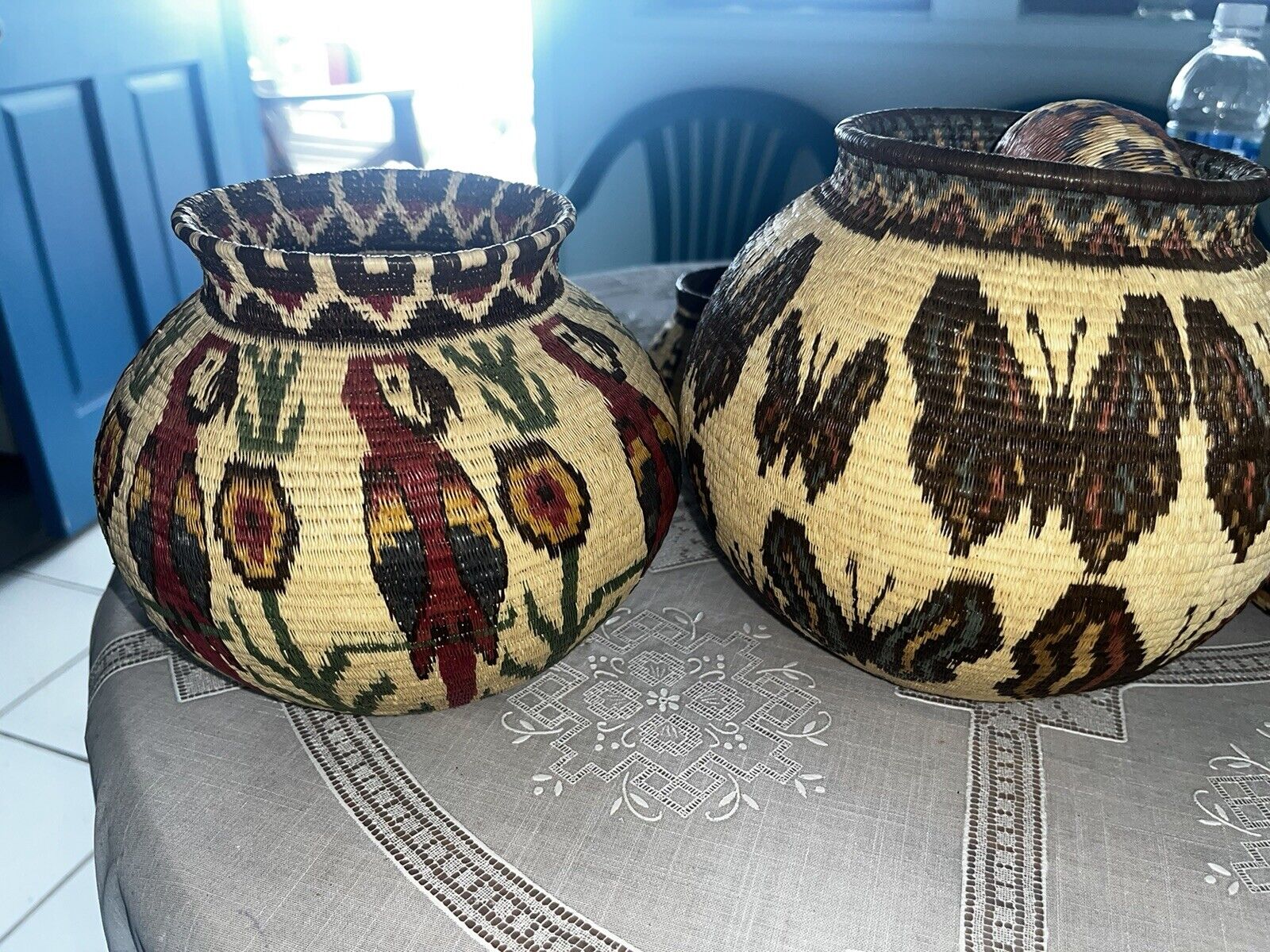 Vintage Handmade African Woven Baskets 8” Tightly Coiled Natural Grass