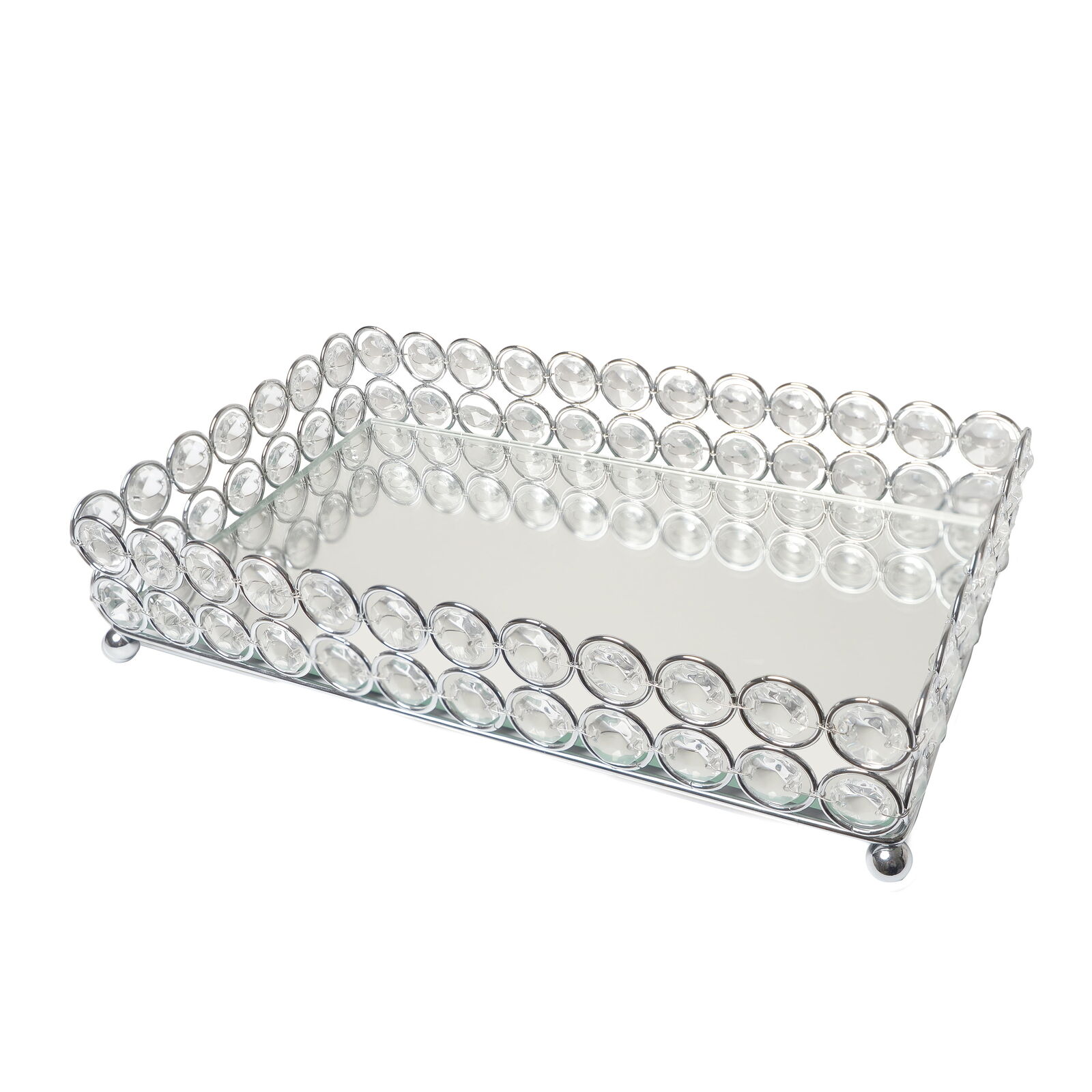 10.5 Inch Elipse Crystal Decorative Mirrored Vanity Tray Chrome
