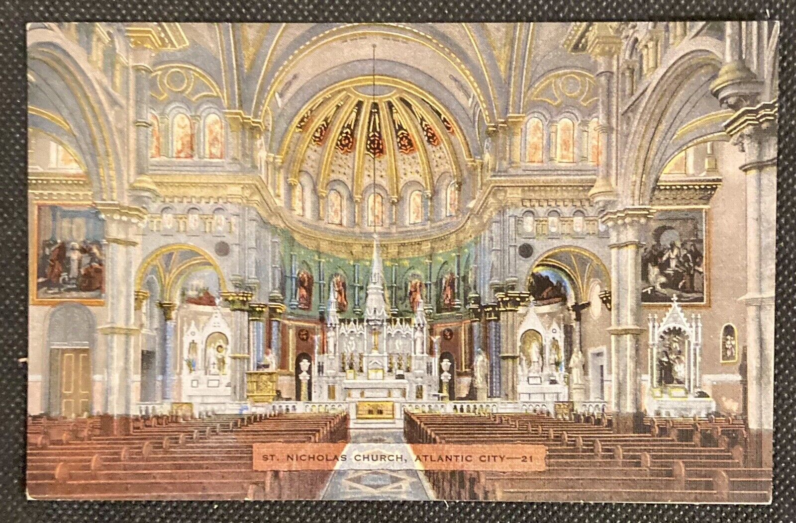 Atlantic City, NJ Vintage Linen Postcard St. Nicholas RC Church