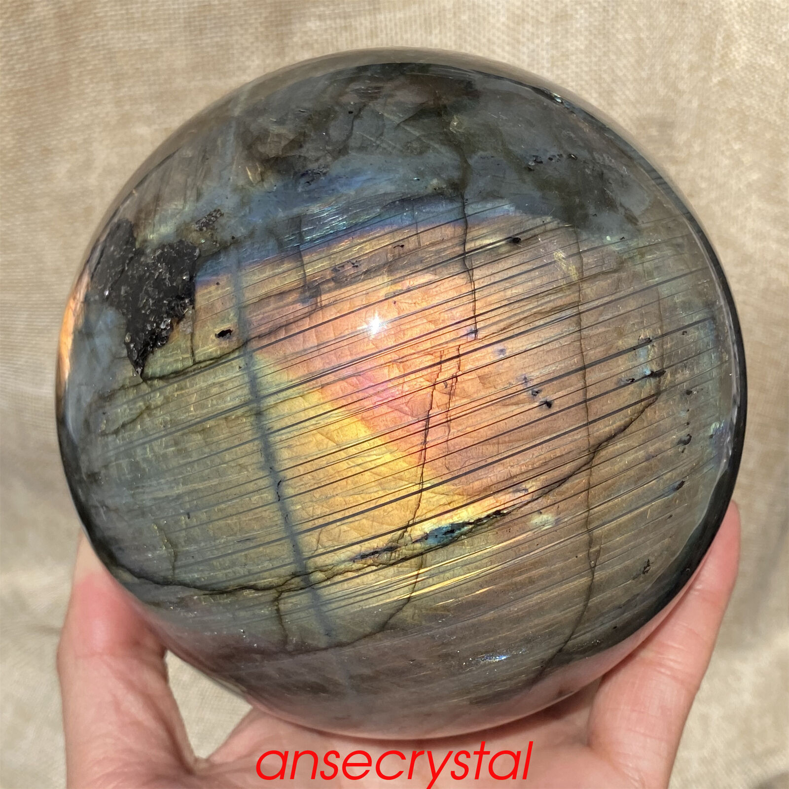 6.9LB Natural rainbow labradorite ball quartz crystal sphere 128mm gem QX1405