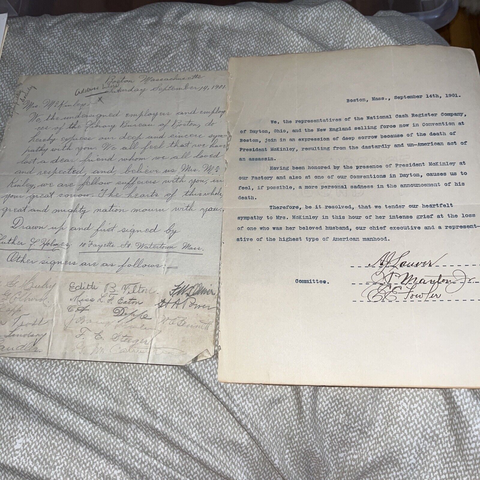Antique National Cash Register Company Letter on McKinley Assassination & Visit