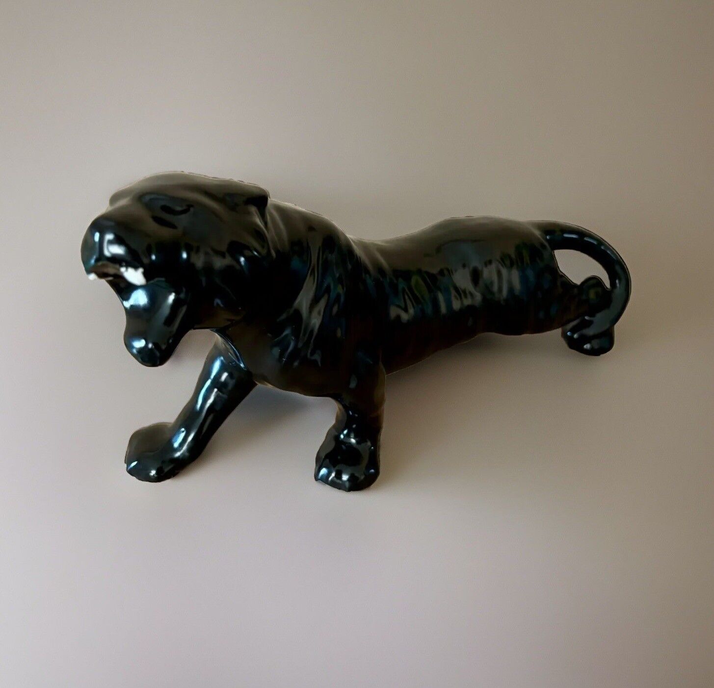 Vintage MCM 1950s Roaring Ceramic Black Panther