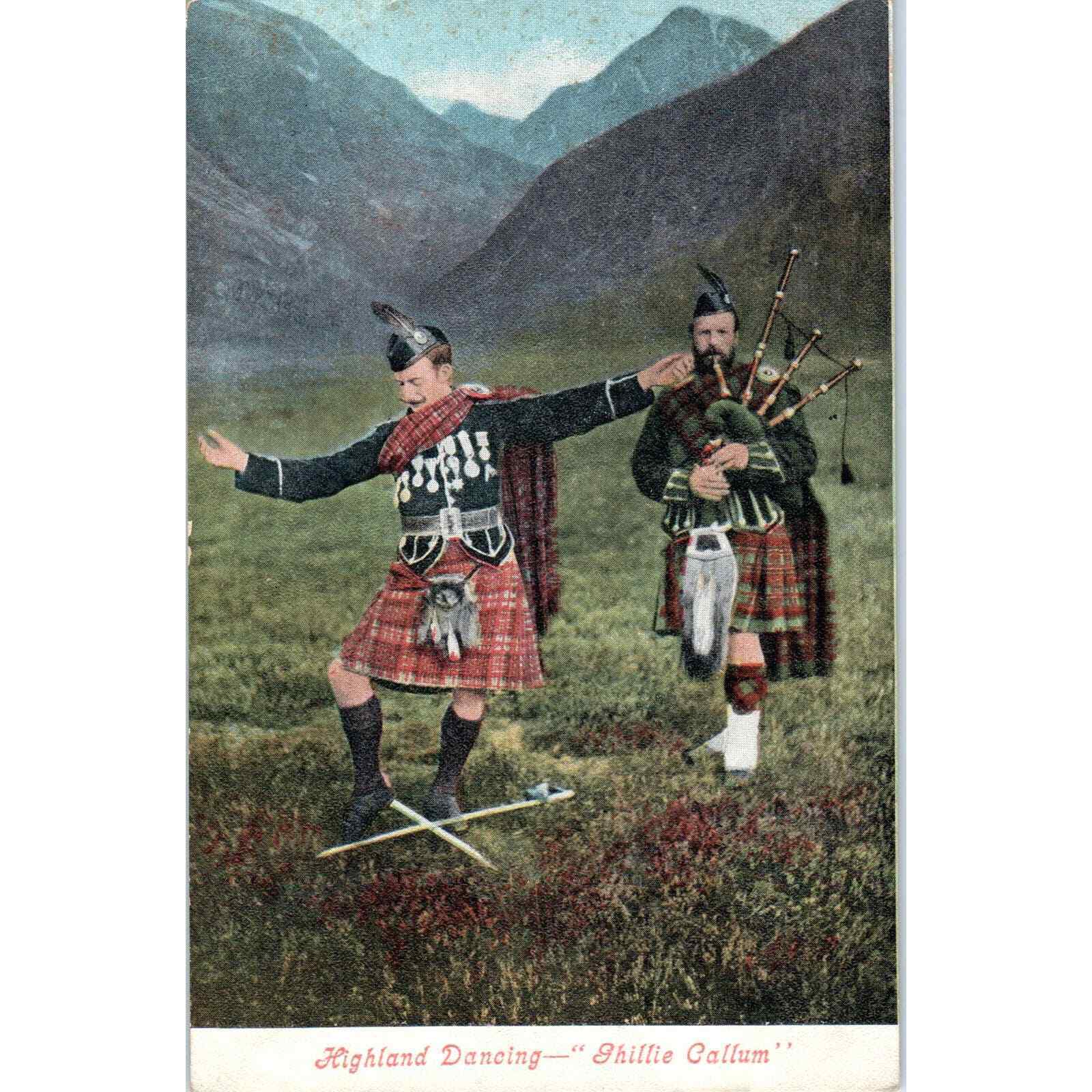Scotland Highland Dancing Ghillie Charm Bagpipes Original Postcard TK1-21