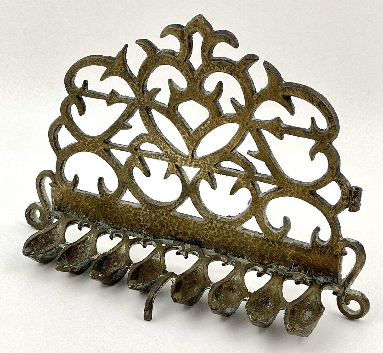 Vintage Hanukkah Menorah Moroccan Judaica Oil Wal Hanging Solid Ornate Brass