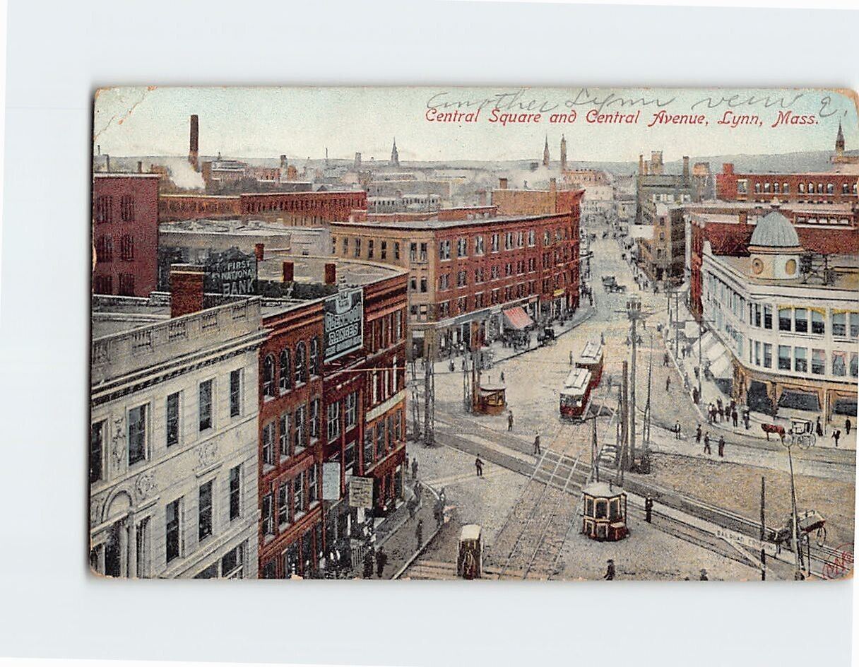 Postcard Central Square and Central Avenue Lynn Massachusetts USA