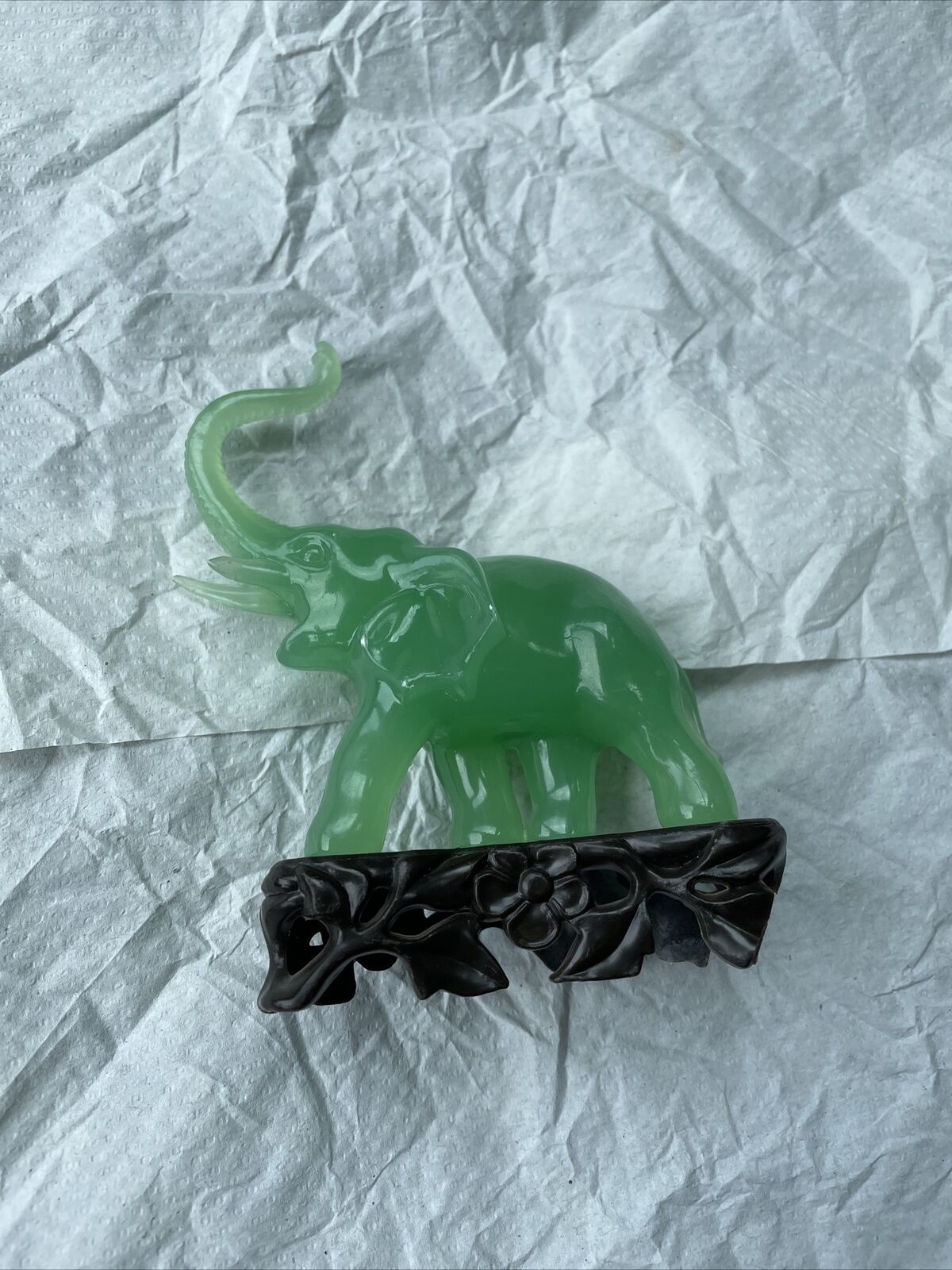 Vintage Vita Faux Jade 4” Elephant Figure Plastic Made In Hong Kong