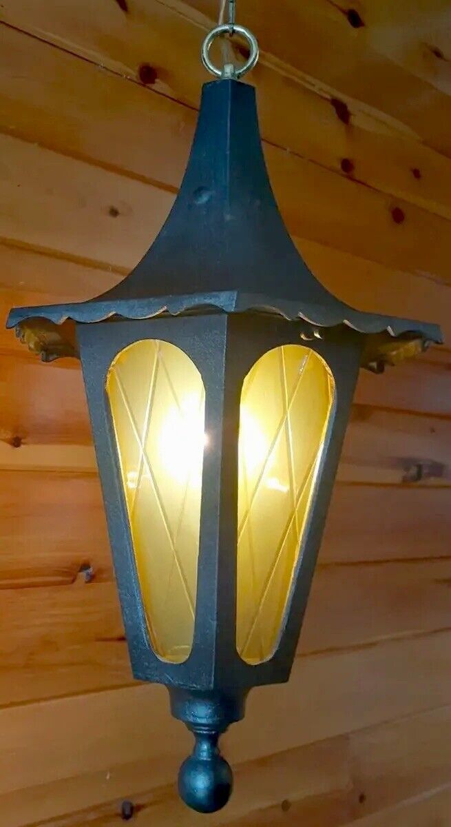 Vtg 1950's-60's Gothic Medieval Tudor Mission Arts Hanging Lantern Porch Light 