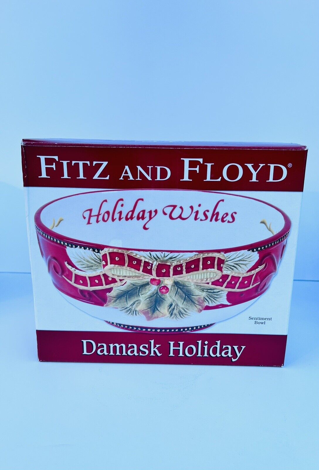 fitz and floyd damask holiday collection sentiment bowl vintage 