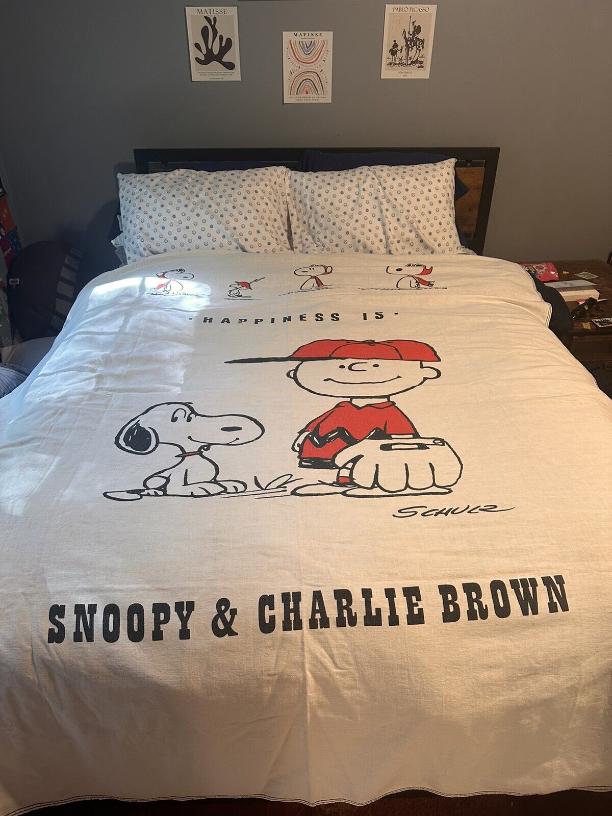 Vintage CHARLIE BROWN Snoopy Peanuts BEDSPREAD, Rare Aqua & Full Queen Size