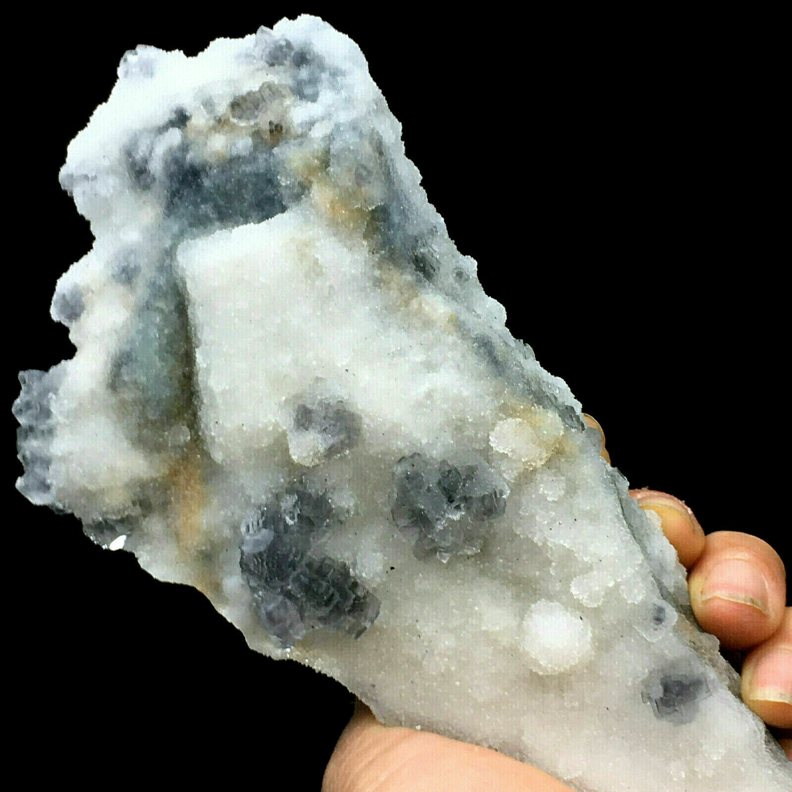 377g Natural Blue Fluorite & White Quartz Crystal Cluster - Crystals both sides