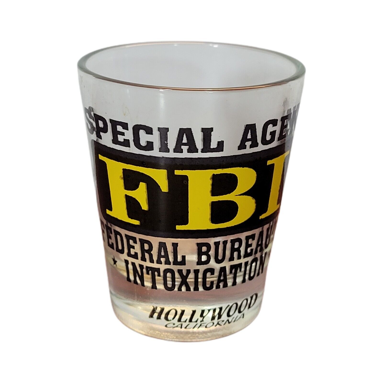 Vtg 90s Hollywood CA FBI Federal Bureau of Intoxication USA Shot Glass