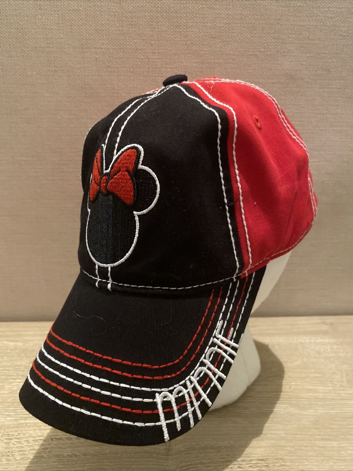 New Minnie Mouse Hat Disney Baseball Cap Black And Red Adjustable One Size