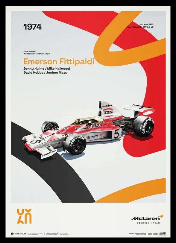 McLaren Racing 1974 M23 Champion Emerson Fittipaldi Hobbs Hulme F1 Poster LE200