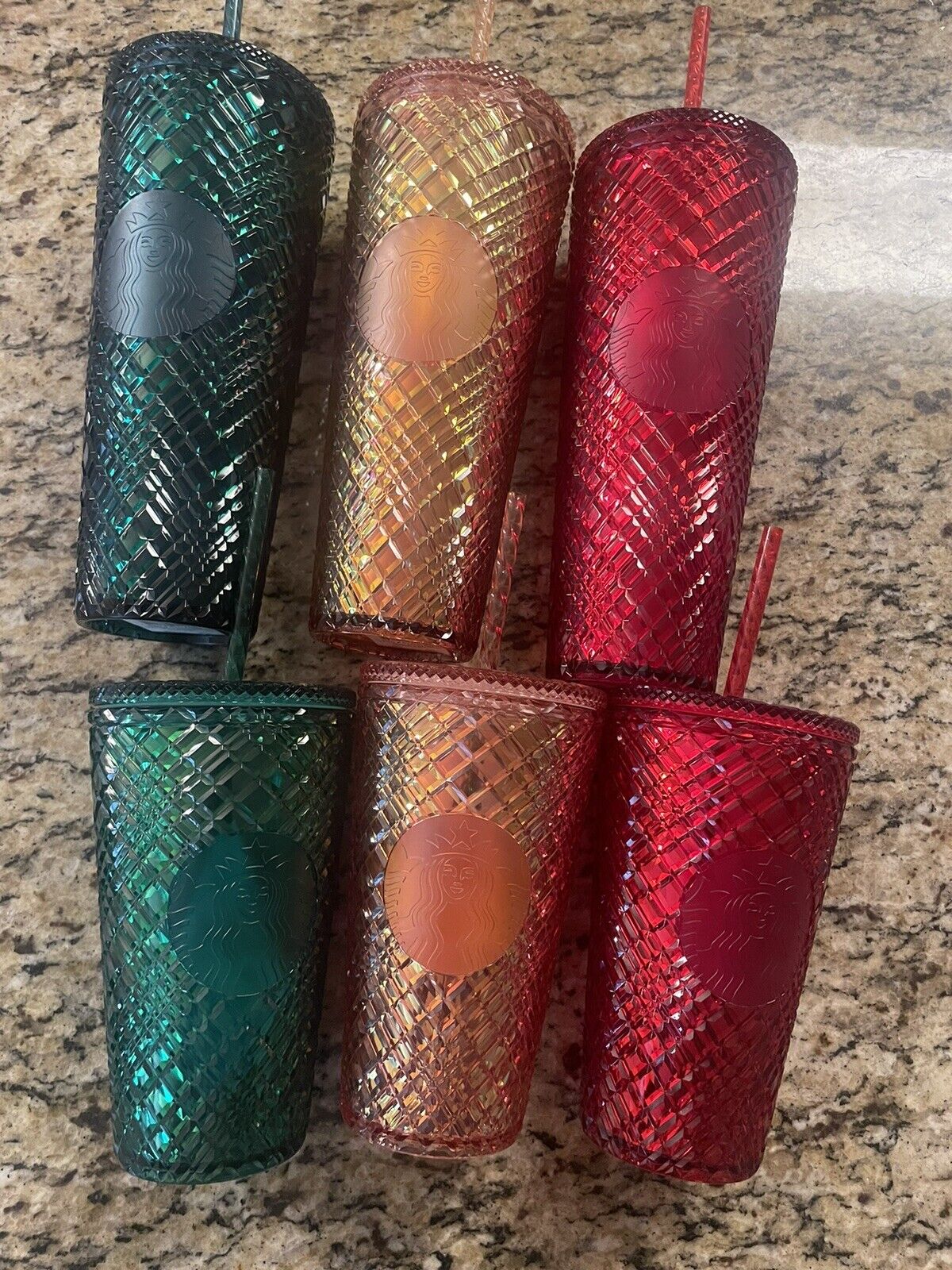 Starbucks Jeweled Collection 24/16oz Red, Green and Peach Rose Gold Tumblers