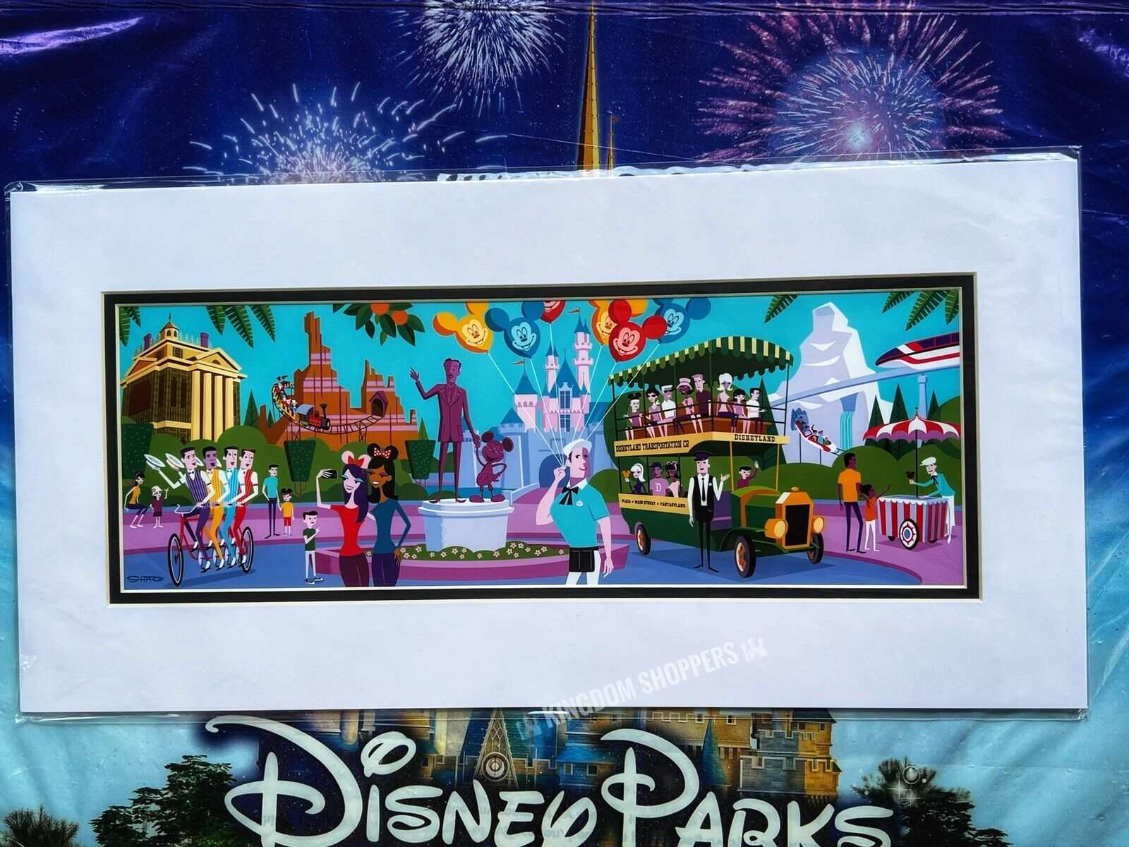 2022 SHAG Disney D23 Expo The Magic Panorama Disneyland Matted Print 20 x 10”