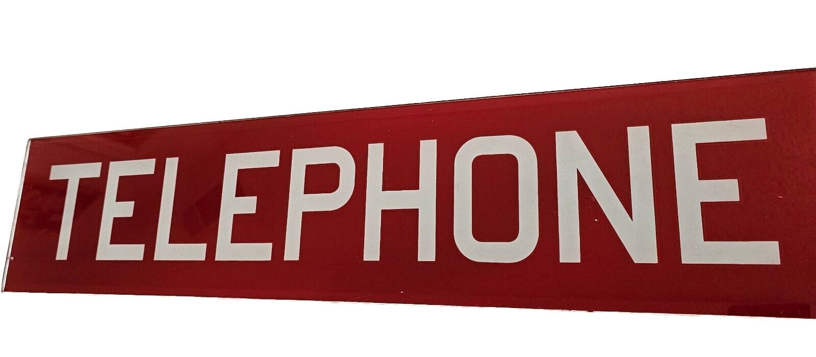 Vintage Red Glass Telephone Booth Sign REVERSE ON GLASS PAINTED 5 1/2” X 25.5”