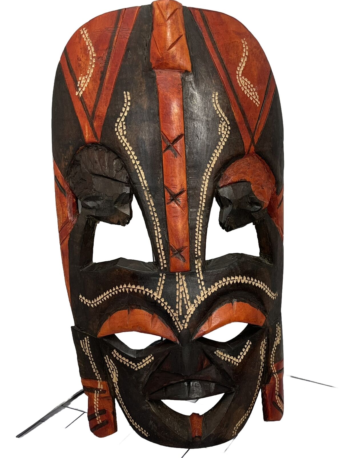 African Tribal Warrior Carved Wooden Folk Figural Faces Wedding Mask Africa