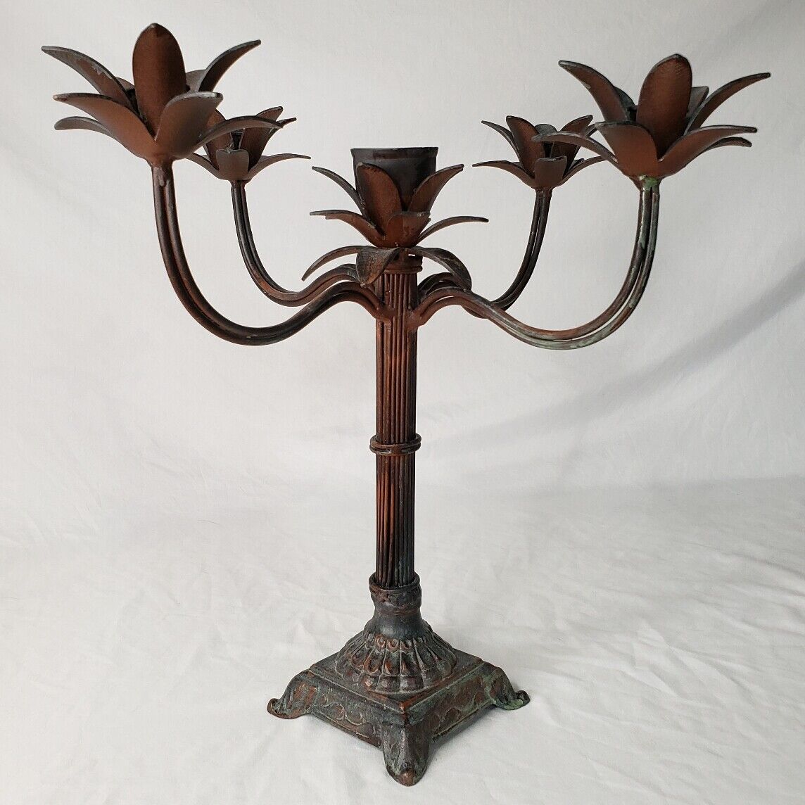 Vintage Wrought Iron 5 Candle Palm Leaves Candelabra Candle Holder  15” H x 17”W