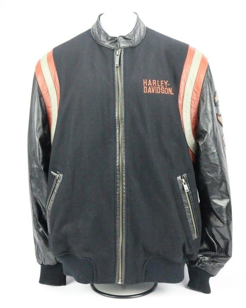 Harley Davidson Jacket Leather and Wool Vintage Varsity Letterman Mens Medium M