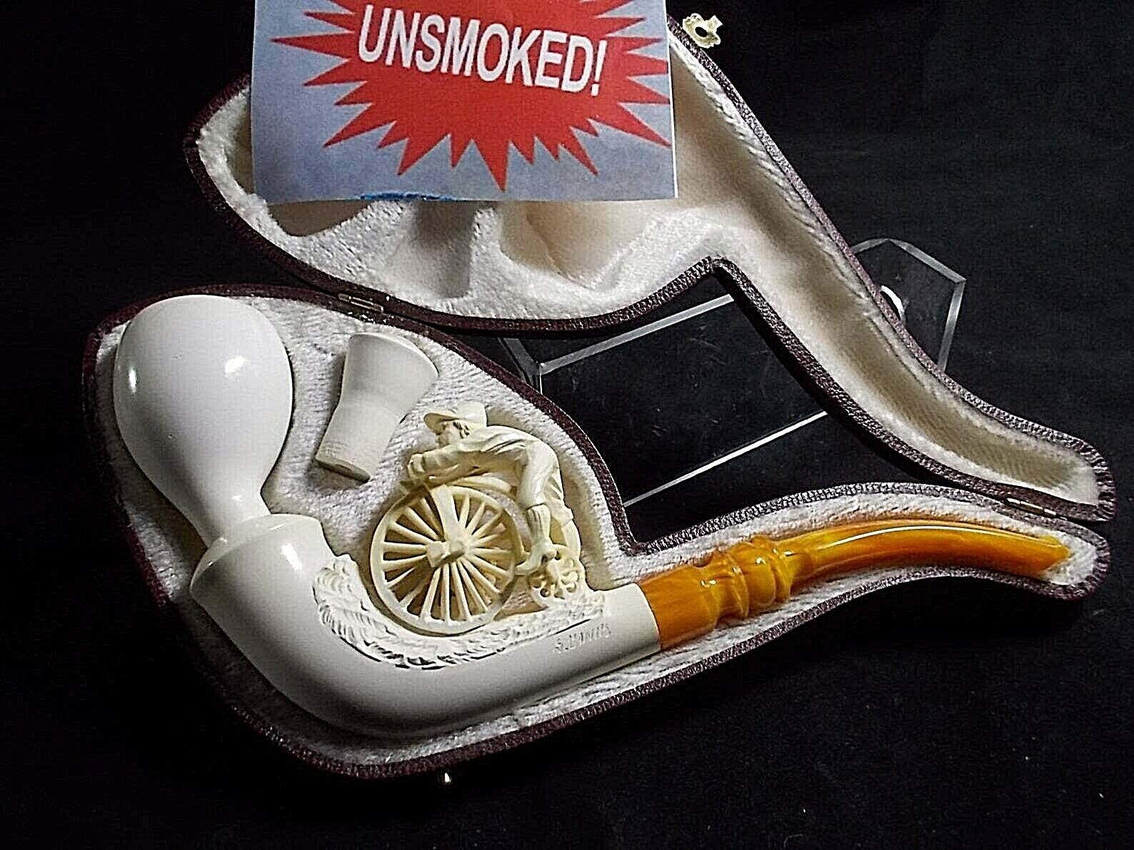 🔴UNSMOKED S. YANIK MEERSCHAUM PIPE Featuring a Man on an Old Fashioned Bicycle
