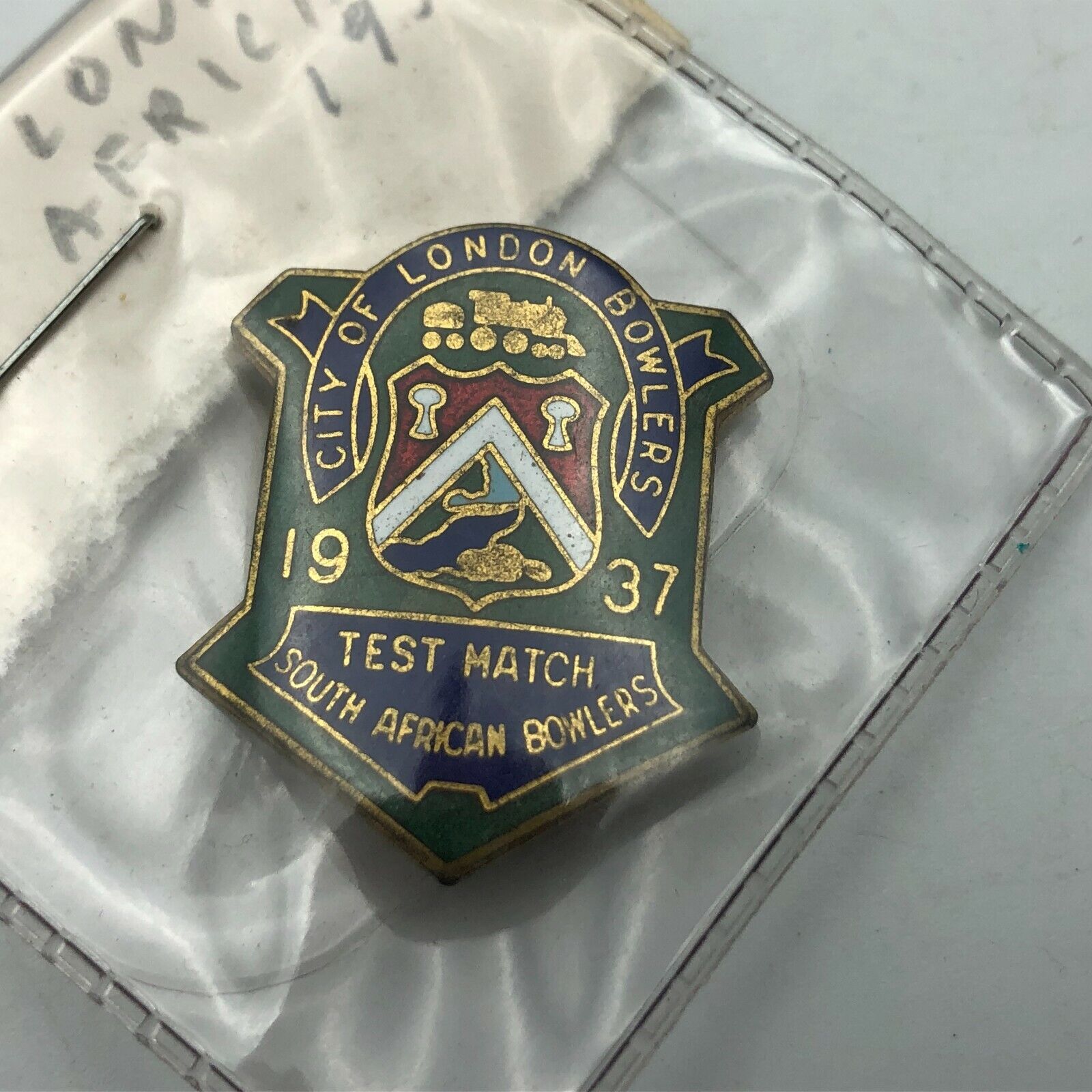 1937 Cricket Test Match Pin City Of London vs South Africa Bowlers Lapel Vintage