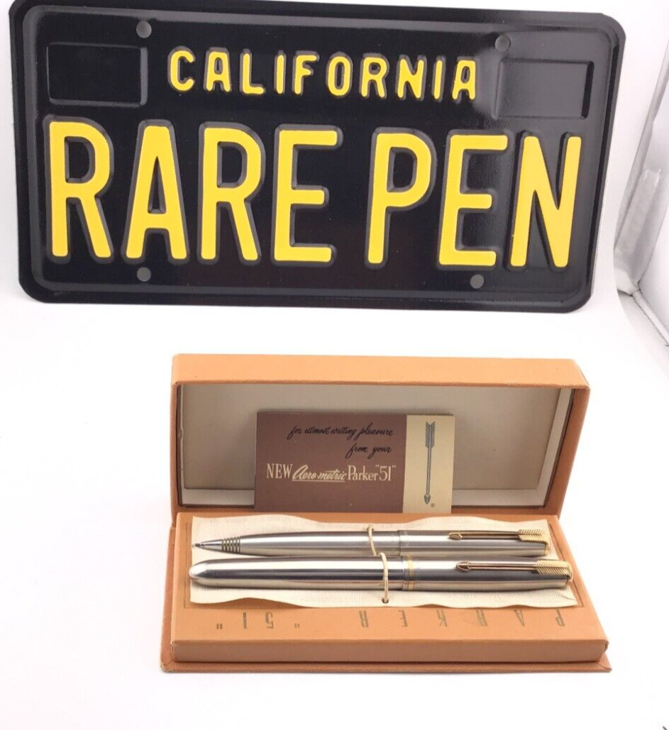 Vintage PARKER 51 Fountain pen & Pencil FLIGHTER  14K Fine Nib Minty set BOX PP