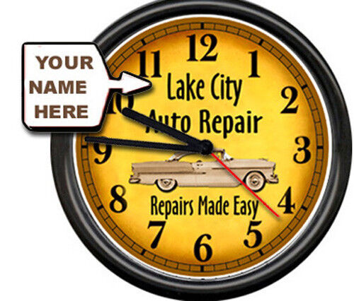 Personalized Auto Repair Mechanic Tool Shop Advertising Retro Sign Wall Clock