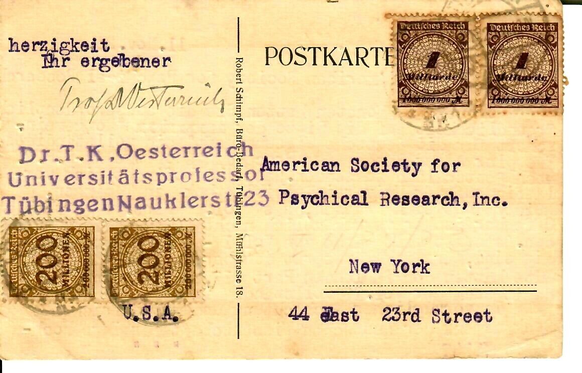 VERY RARE “German Philosopher” Traugott Konstantin Oesterreich Signed Postcard