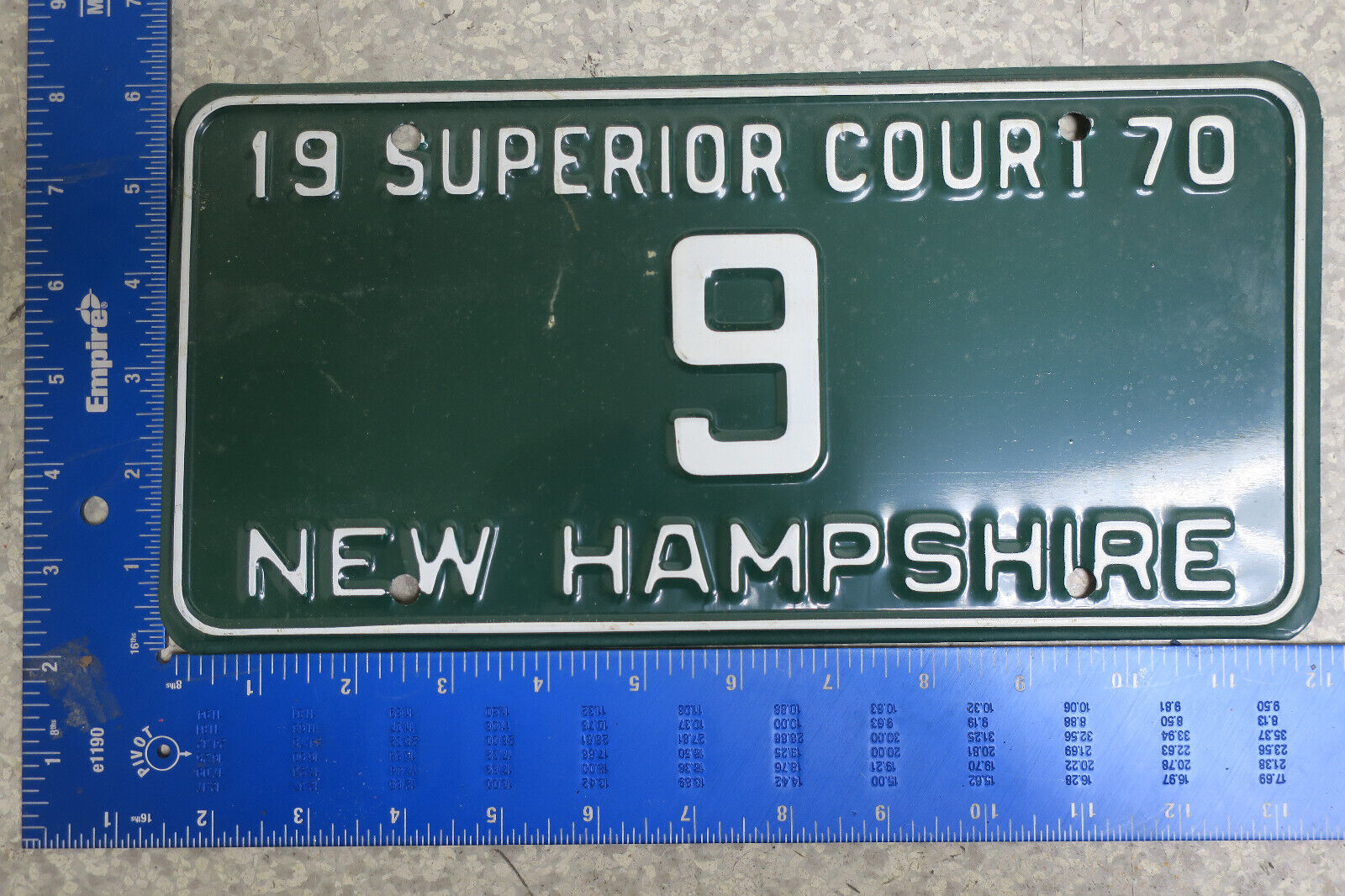 New Hampshire License Plate 1970 70 Superior Court Tag #9 Single Digit