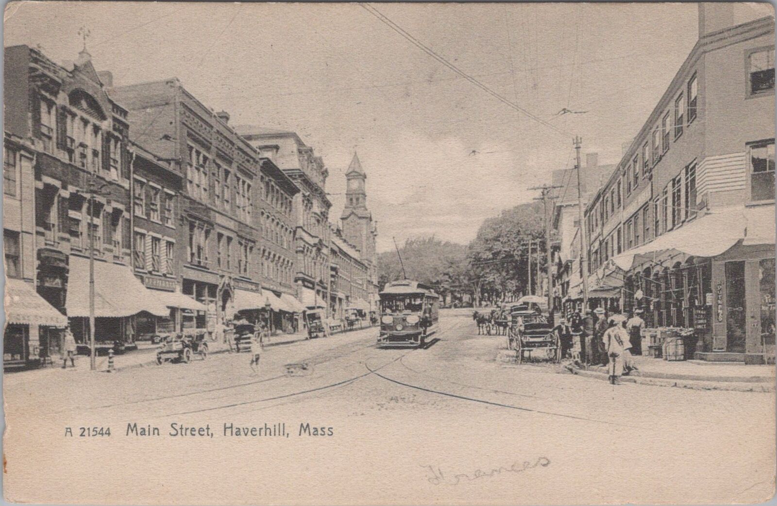 Main Street Haverhill Massachusetts Trolley 1908 Rotograph Postcard